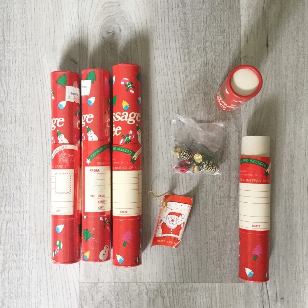 Vintage Message Tree Decorated w/Ornaments in Mailing Tube Lot 4 Christmas New